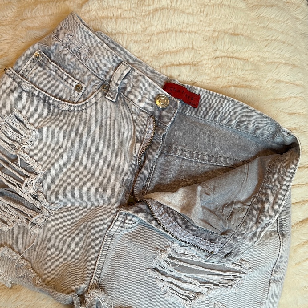 super hi rise distressed jean shorts